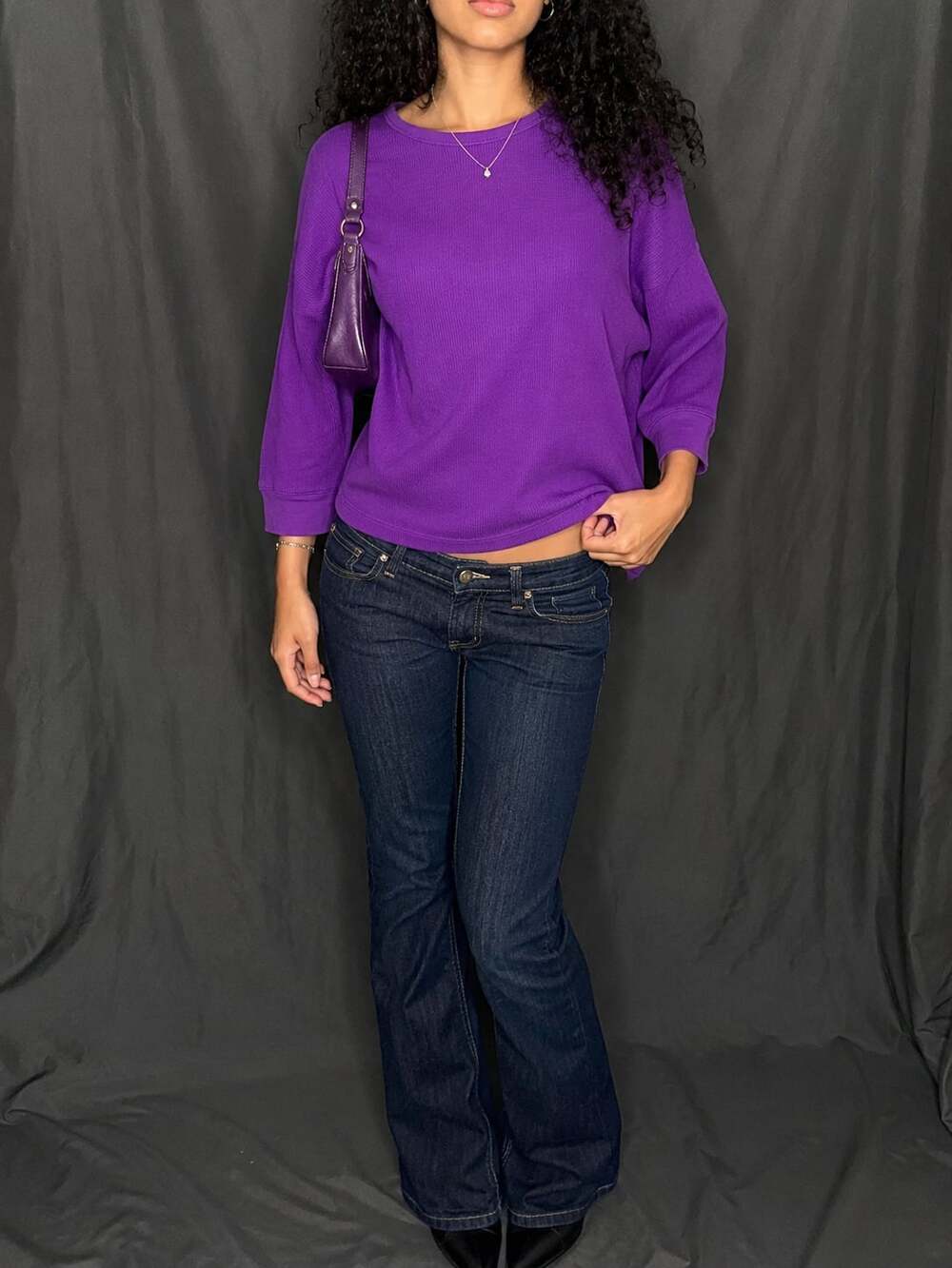 Active Basic California Purple Waffle Knit 3/4 Sleeve Top Style #5010